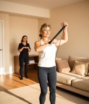 In-home physical therapist evaluating chronic back pain during a home visit